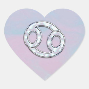 Mother of Pearl Style Cancer Zodiac Sign Decor Heart Sticker
