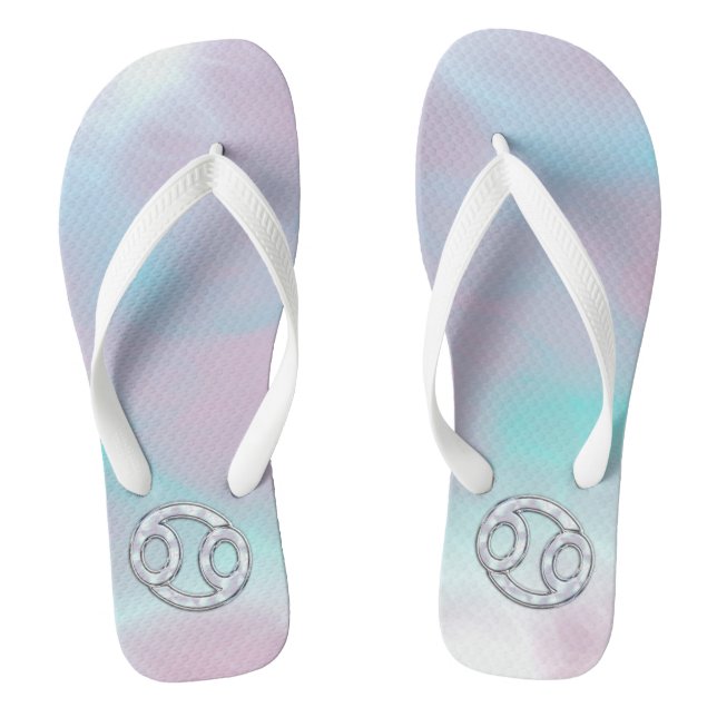 Mother of Pearl Style Cancer Zodiac Symbol Thongs (Footbed)