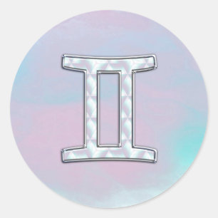Mother of Pearl Style Gemini Sign Classic Round Sticker