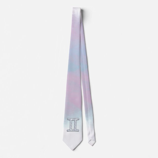 Mother of Pearl Style Gemini Zodiac Sign Tie (Front)