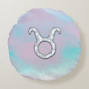 Mother of Pearl Style Taurus Zodiac Horoscope Round Cushion
