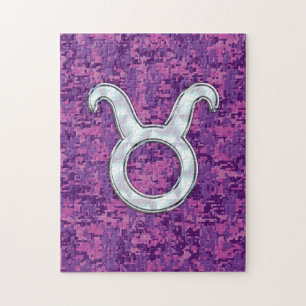 Mother of Pearl Taurus Zodiac Sign on Digital Camo Jigsaw Puzzle