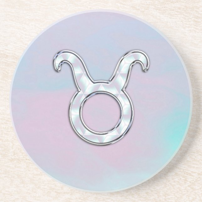 Mother of Pearl Taurus Zodiac Symbol Coaster (Front)