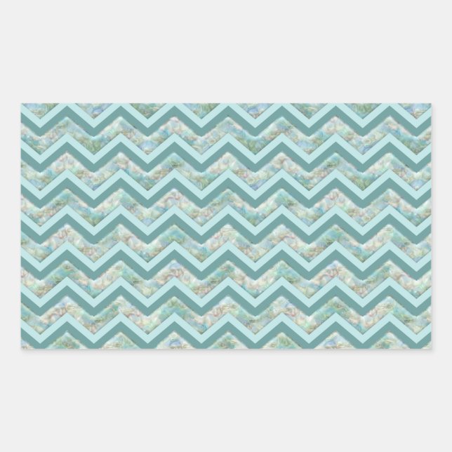 Mother of Pearl Teal ZigZag Rectangular Sticker (Front)