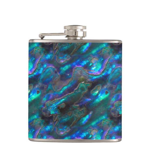 Mother Of Pearl Texture Blue Photo Pattern Hip Flask (Front)
