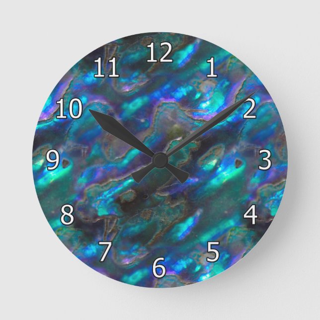 Mother Of Pearl Texture Blue Photo Pattern Round Clock (Front)