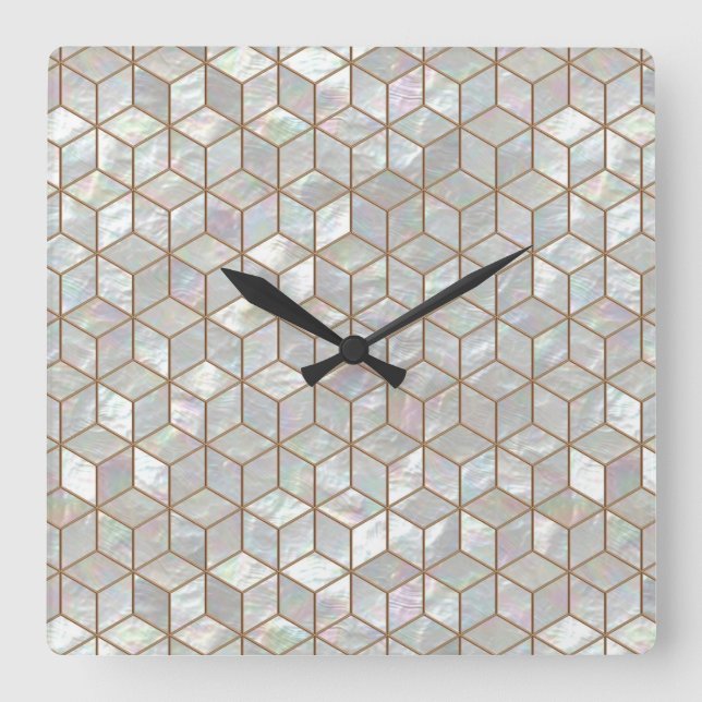 Mother Of Pearl Tiles Square Wall Clock (Front)