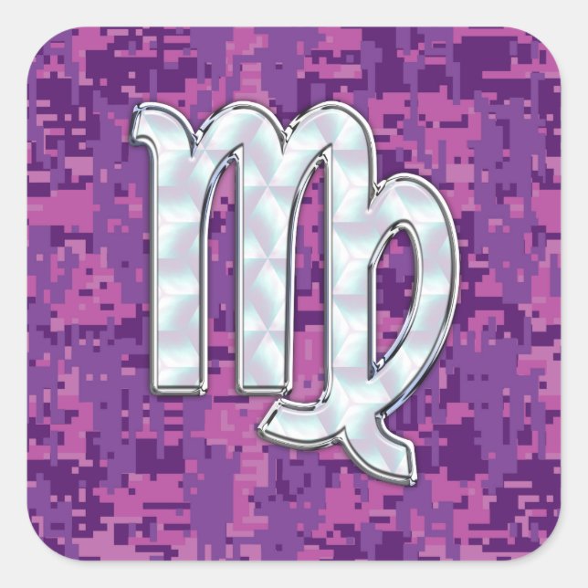 Mother of Pearl Virgo Zodiac on Pink Digital Camo Square Sticker (Front)