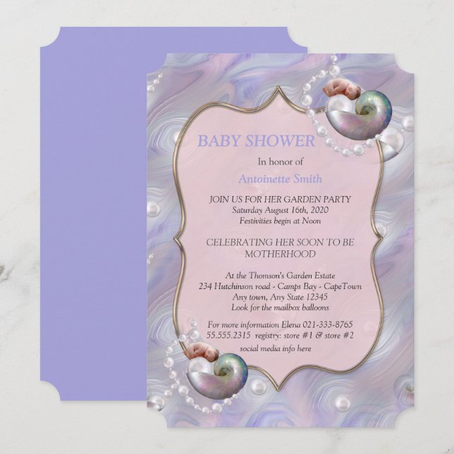 Mother of Pearls giving Birth to a Baby Girl Invitation (Front/Back)