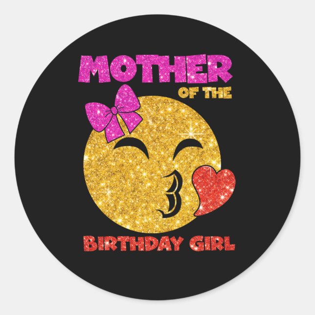 Mother of the Birthday Girl Emoji Pink Kiss Heart Classic Round Sticker (Front)