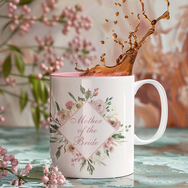 Mother of the Bride Beautiful Floral Pink Chic Two-Tone Coffee Mug (Creator Uploaded)