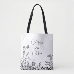 Mother of the Bride Black and White Wildflowers Tote Bag
