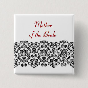 MOTHER OF THE BRIDE Black Damask Lace V03 15 Cm Square Badge