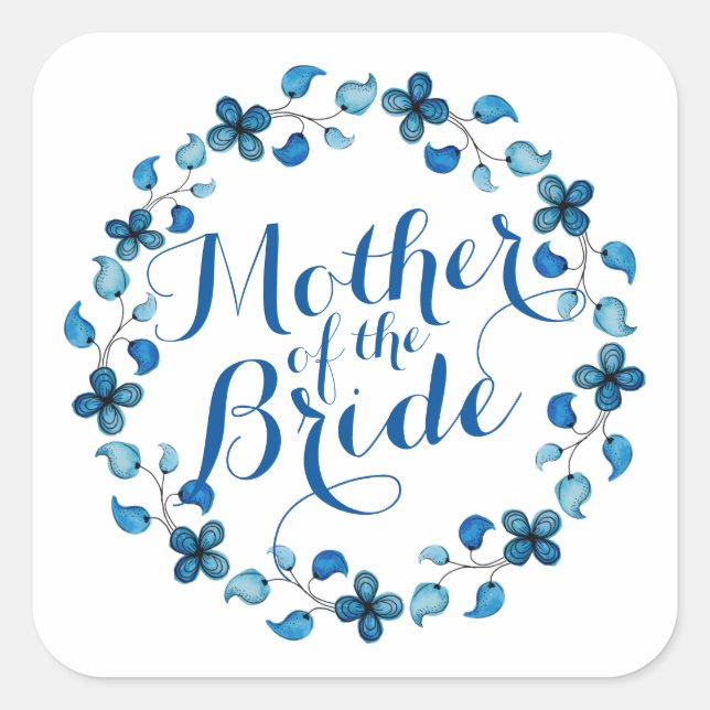 Mother of the Bride Blue Floral Wedding Sticker (Front)
