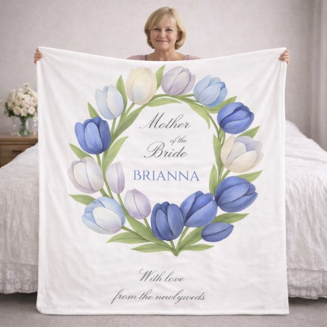 Mother of the Bride Blue Tulips Wedding Gift   Fleece Blanket (Creator Uploaded)