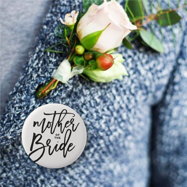 Mother Of The Bride Brush Wedding Bridal Party 6 Cm Round Badge ('Mother of the Bride' Brush Script Calligraphy Wedding Rehearsal Pin Button @ fatfatin_blue_knot)