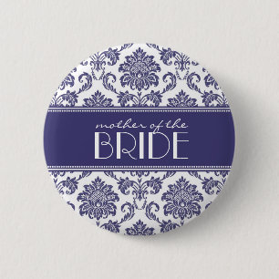 Mother Of The Bride Damask Button in Blue