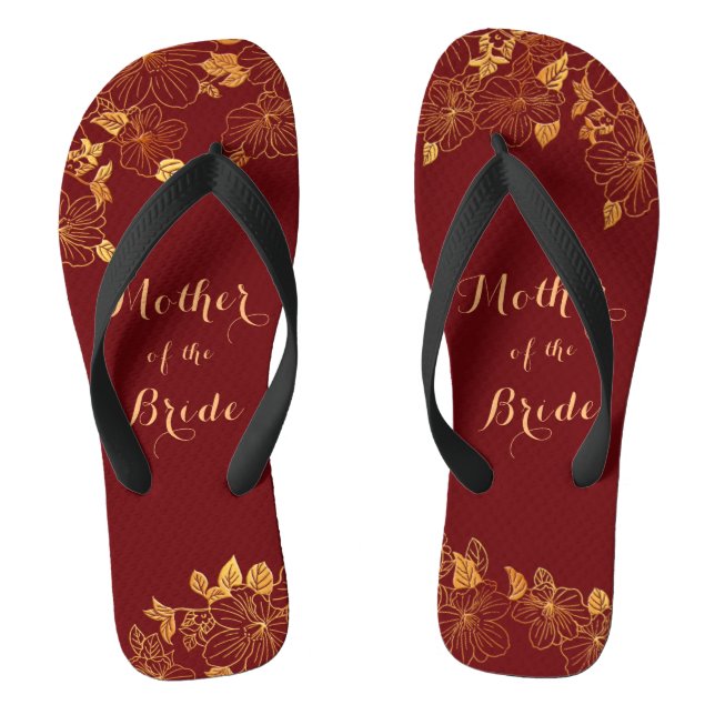 Mother of the Bride Dark Burgundy & Gold Foliage Thongs (Footbed)