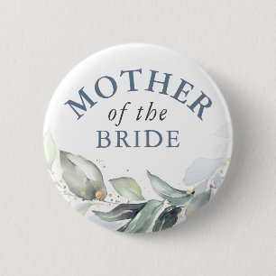 Mother of the Bride - Elegant Greenery Gold Leaves 6 Cm Round Badge