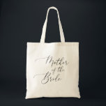 Mother of the Bride | Elegant Script Bridal Party Tote Bag<br><div class="desc">Celebrate the mother of the bride with this elegant wedding tote bag, featuring graceful script typography on a natural cotton canvas. Perfect for holding wedding day essentials, keepsakes, or gifts. This minimalist bag adds a thoughtful touch to any bridal party. Ideal for pre-wedding events, rehearsal dinners, or as a sweet...</div>
