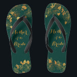 Mother of the Bride Emerald Green & Gold Foliage Thongs<br><div class="desc">These gorgeous Mother of the Bride emerald green and gold foliage flip flops feature golden foliage pattern and modern typography on timeless dark green background. It's a beautiful gift for your bridal party. View the collection on this page to find matching items. ♥Customise it with your information. ♥ If you...</div>