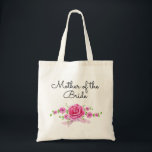 Mother of the Bride Floral Wedding Tote Bag<br><div class="desc">The Mother of the Bride will love this bag!  Just the right size for makeup,  tissues,  everything she needs. Features pretty pink watercolor flowers and ribbon.  Surprise Mum with this beautiful gift at your engagement party,  bridal shower,  or wedding!</div>