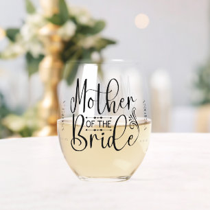 Mother of the Bride Flowing Script Personalized Stemless Wine Glass