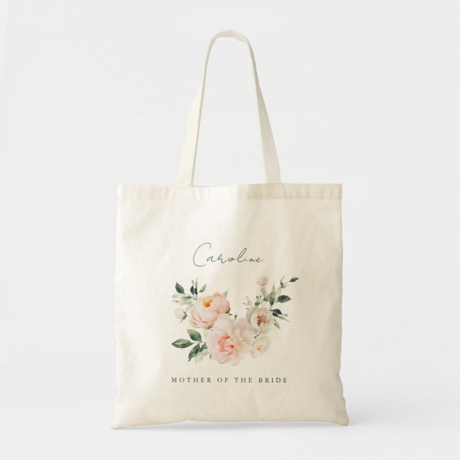 Mother of the Bride Gift Custom Blush Pink Floral Tote Bag (Front)