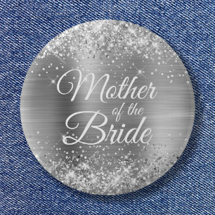 Mother of the Bride Glittery Silver Foil 6 Cm Round Badge