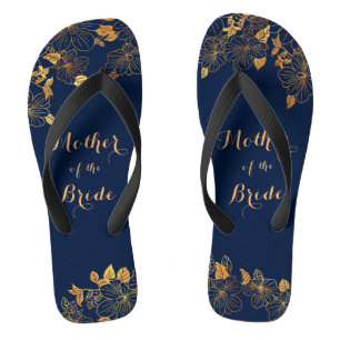 Mother of the Bride Gold Foliage Navy Blue Thongs