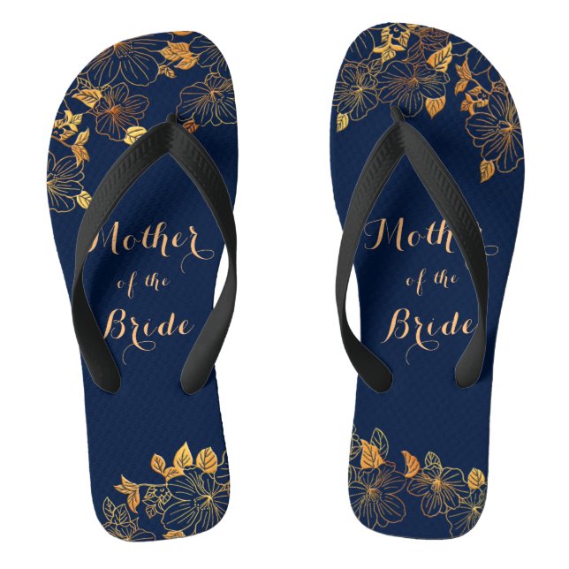 Mother of the Bride Gold Foliage Navy Blue Thongs (Footbed)