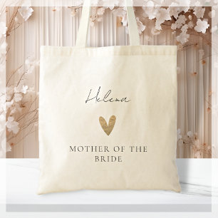 Mother of the Bride Gold Heart Modern Script Tote Bag