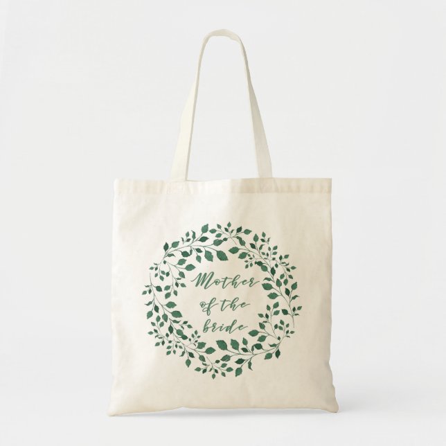 Mother of the Bride | Green Leaves Wreath Tote Bag (Front)
