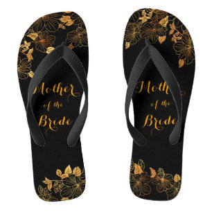 Mother of the Bride Luxury Black & Gold Foliage Thongs
