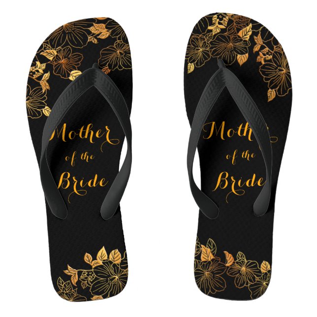 Mother of the Bride Luxury Black & Gold Foliage Thongs (Footbed)