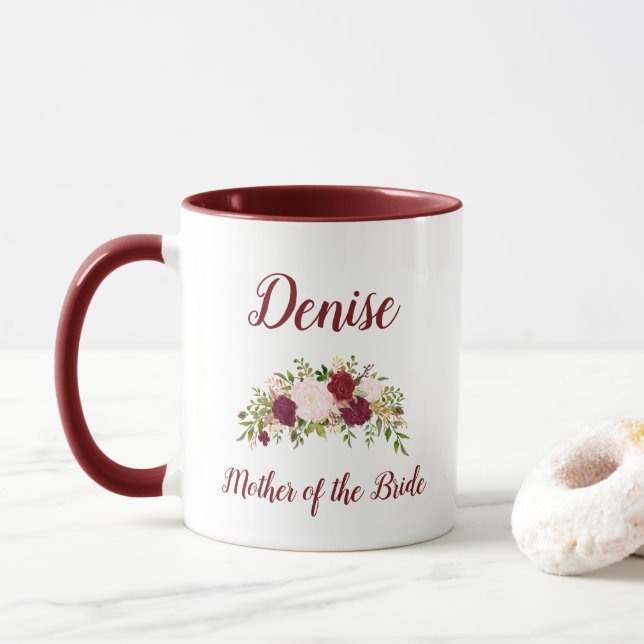 Mother of the Bride Marsala Pink Floral Wedding Mug (With Donut)