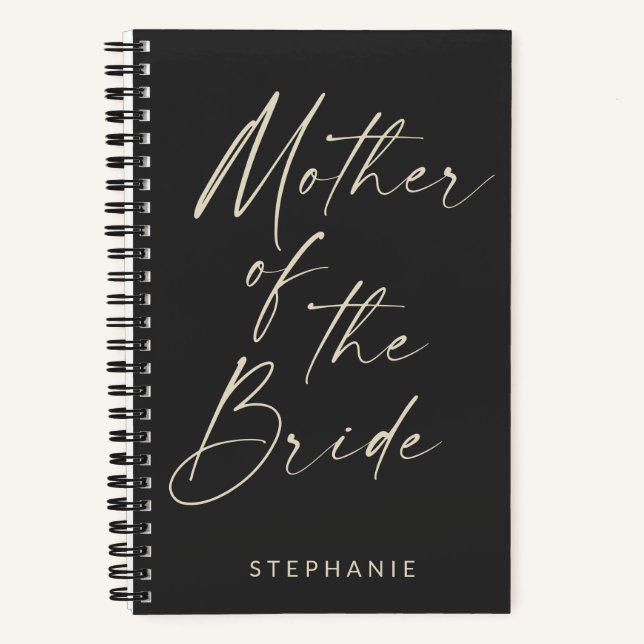 Mother of the Bride Minimalist Personalised Black Notebook (Front)
