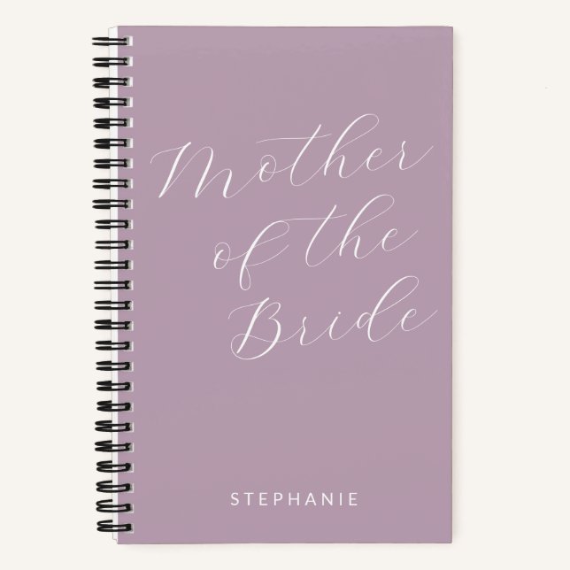 Mother of the Bride Minimalist Personalised Lilac Notebook (Front)