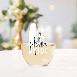 Mother of the Bride Monogram Signature Script Stemless Wine Glass