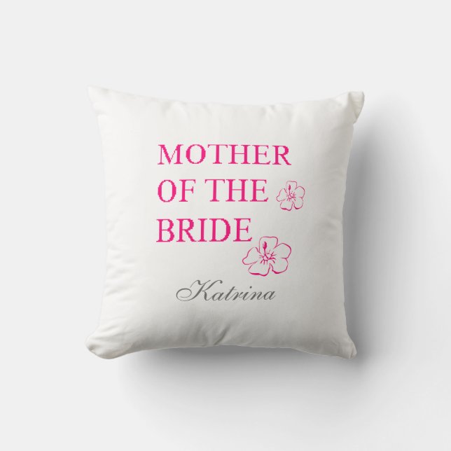 Mother Of The Bride Name Monogram Tropical Floral Cushion (Front)