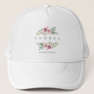 Mother of the Bride Name  Pink Watercolor Garland Trucker Hat