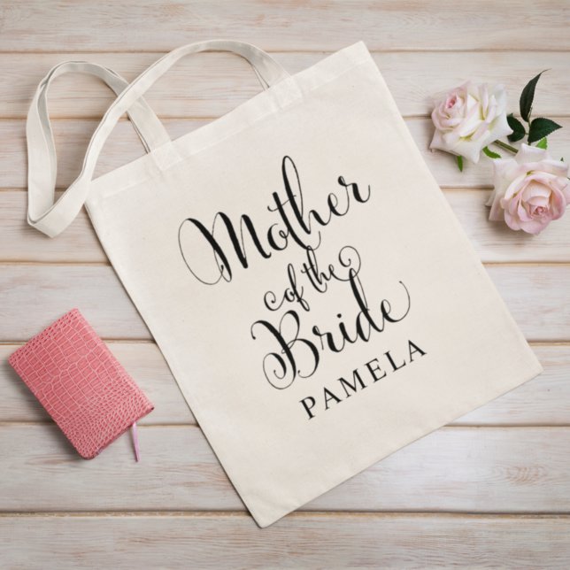 Mother of the Bride Personalised Black Script Tote Bag (Creator Uploaded)