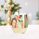 Mother of the Bride Photo Collage Stemless Wine Glass<br><div class="desc">Create a perfect keepsake gift for the mother of the bride. This stemless wineglass is ready to be personalised with three of your favourite photos and features a white tag with the message "Mother of the Bride" written on it in black script lettering.</div>