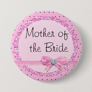 Mother of the Bride Pink and Black Dots Button