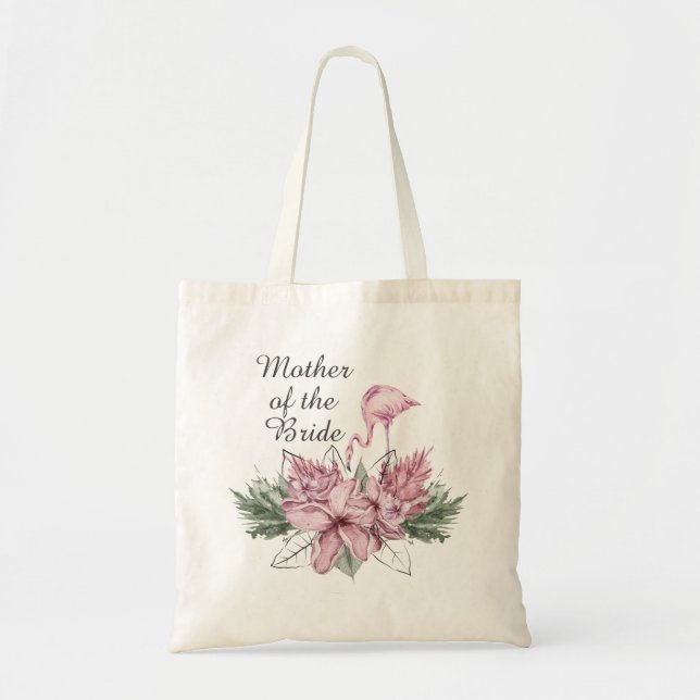 Mother of the Bride Pink Floral Flamingo Tote Bag (Front)