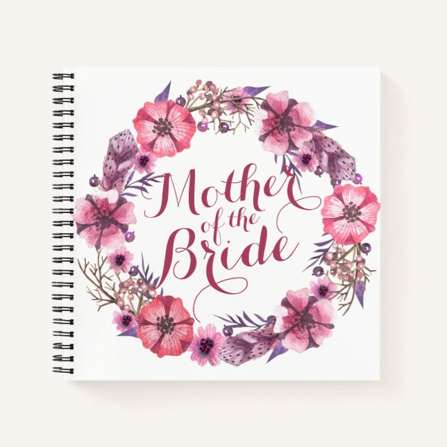 Mother of the Bride Pink Floral Wedding Guestbook Notebook (Front)