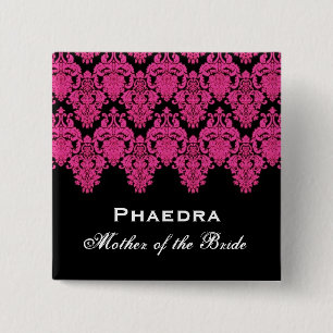Mother of the Bride Pink Lace Damask Custom Name 15 Cm Square Badge