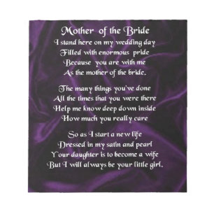 Mother of the Bride Poem - Purple Silk Notepad