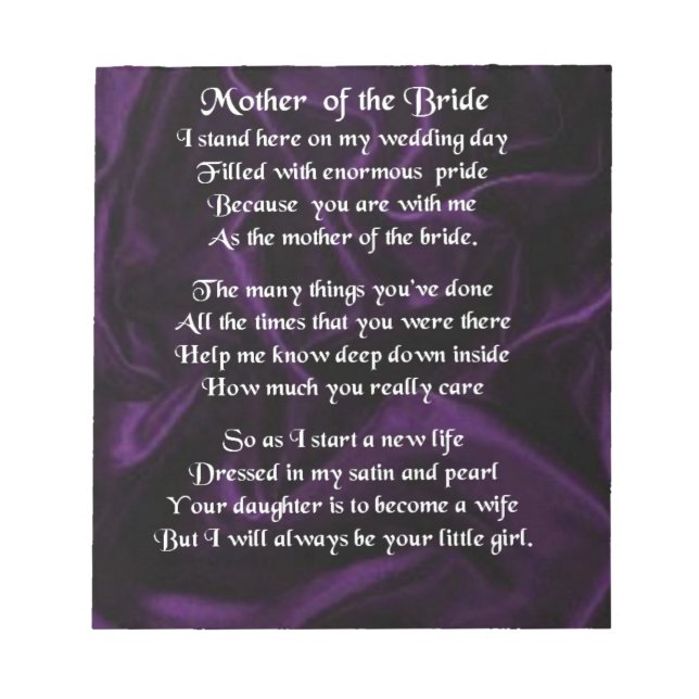 Mother of the Bride Poem - Purple Silk Notepad (Front)