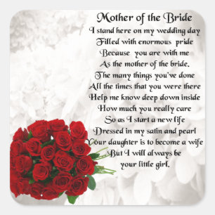 Mother of the Bride Poem - Red Roses Square Sticker